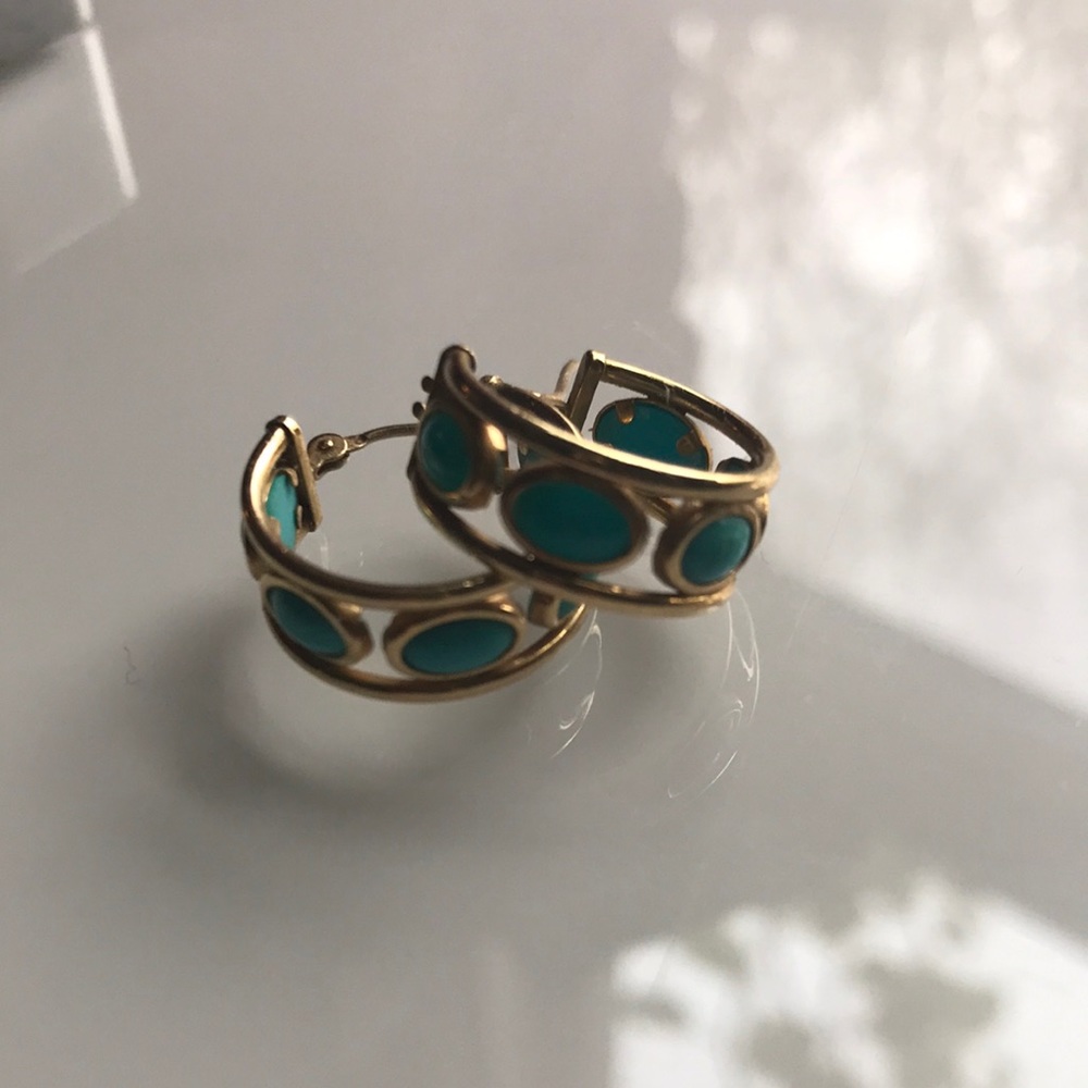 14k turquoise small hoop earrings.